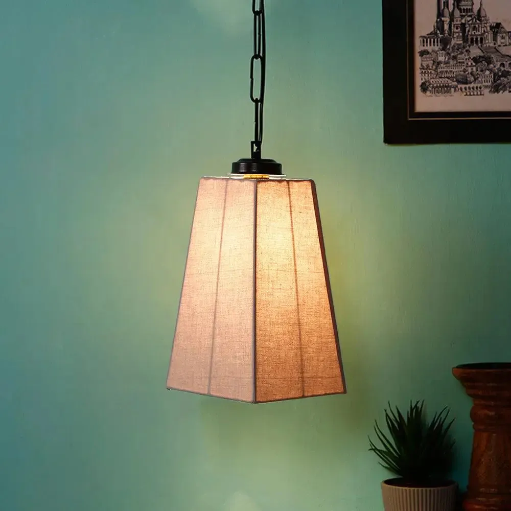 Grey Cotton Pyramid Hanging Lamp