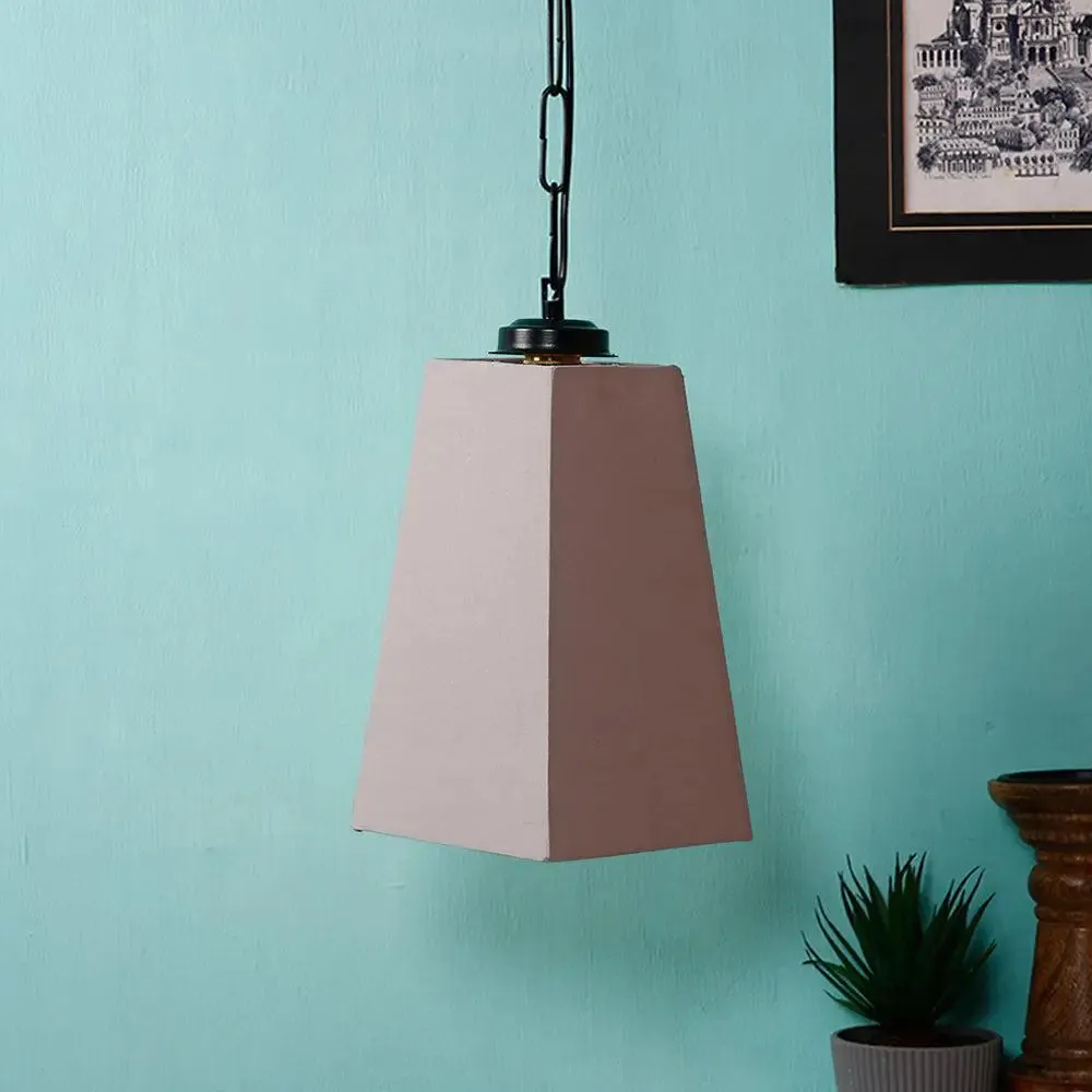 Grey Cotton Pyramid Hanging Lamp