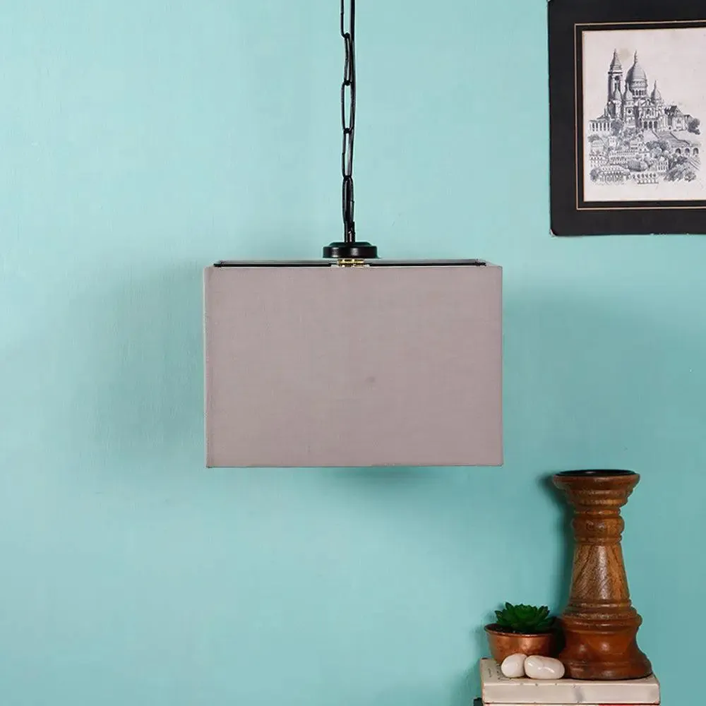 Grey Cotton Square Hanging Lamp