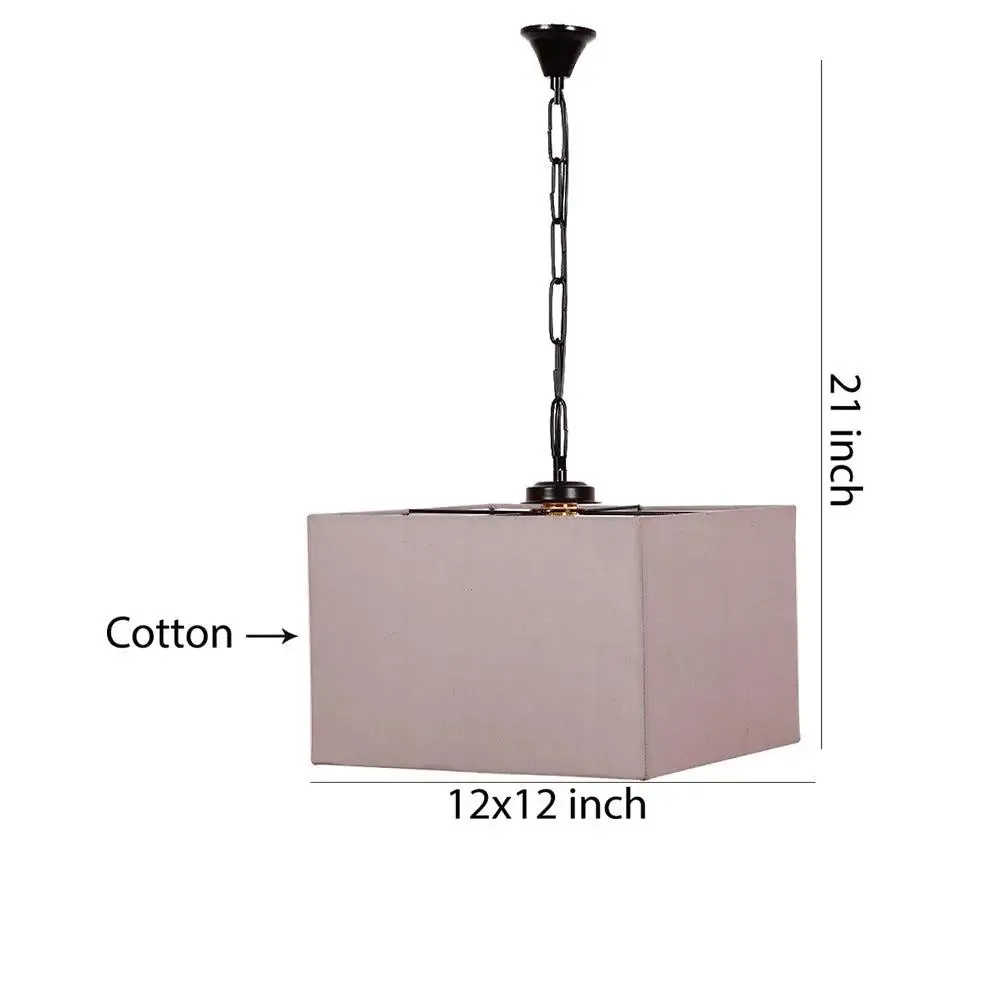 Grey Cotton Square Hanging Lamp