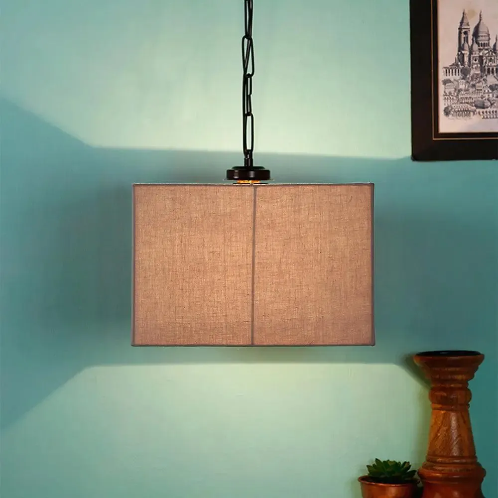 Grey Cotton Square Hanging Lamp