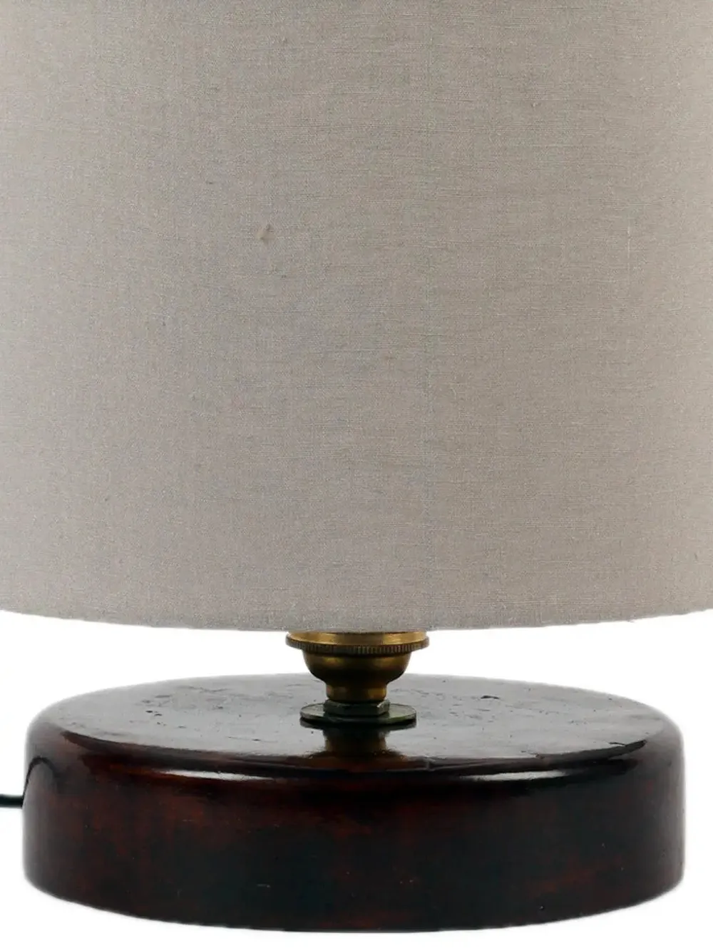 Grey Cotton Table Lamp with Brown Wood Base