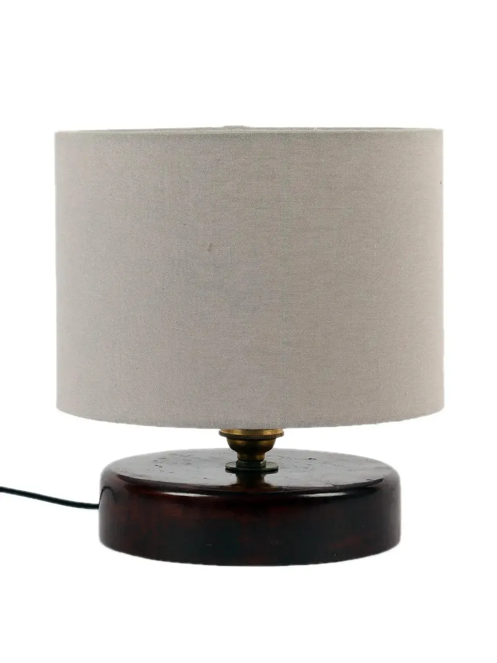 Grey Cotton Table Lamp with Brown Wood Base