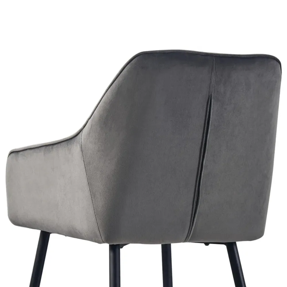 Grey Diamond Cut Velvet Accent Chair With Black Legs Single Piece
