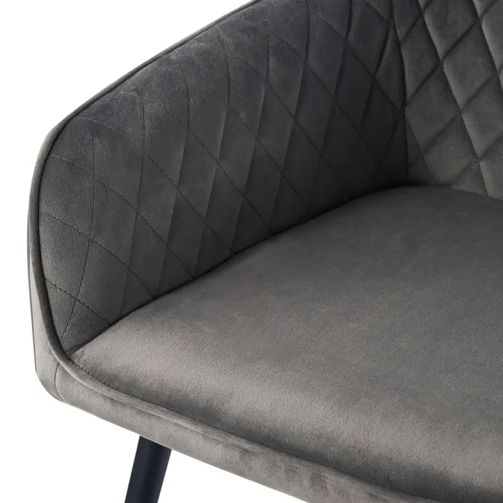 Grey Diamond Cut Velvet Accent Chair With Black Legs Single Piece