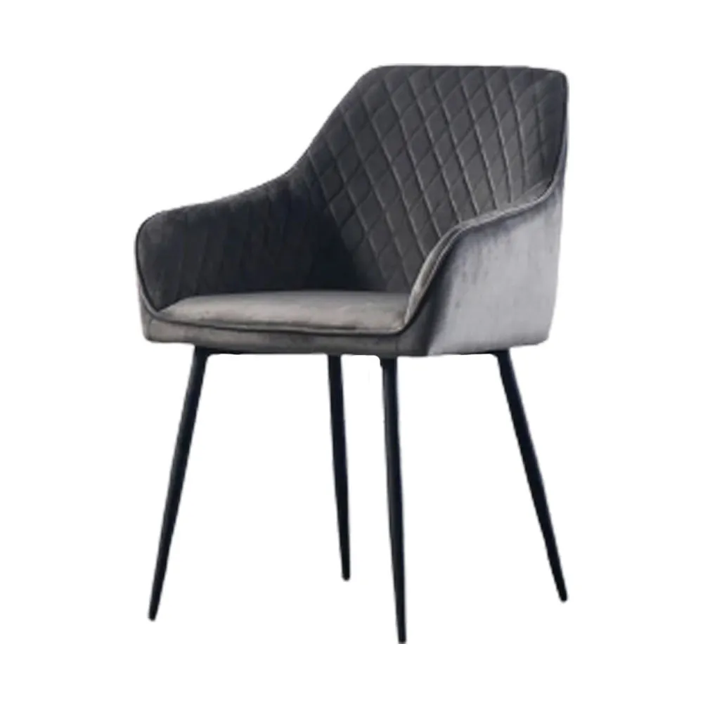 Grey Diamond Cut Velvet Accent Chair With Black Legs Single Piece