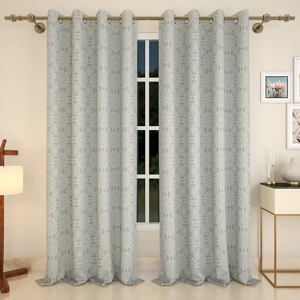 Grey Floral Arrangement Designer Curtain 5 ft