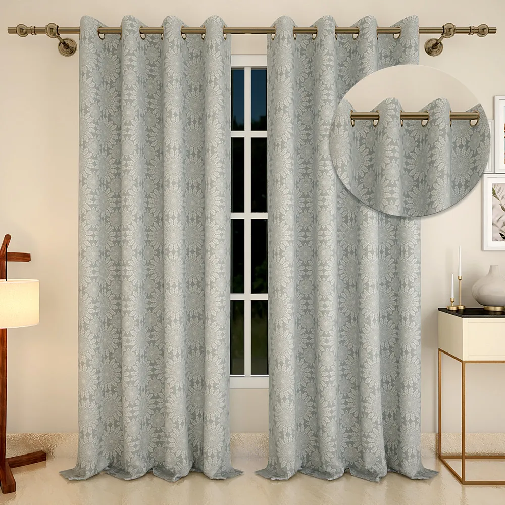 Grey Floral Arrangement Designer Curtain 5 ft