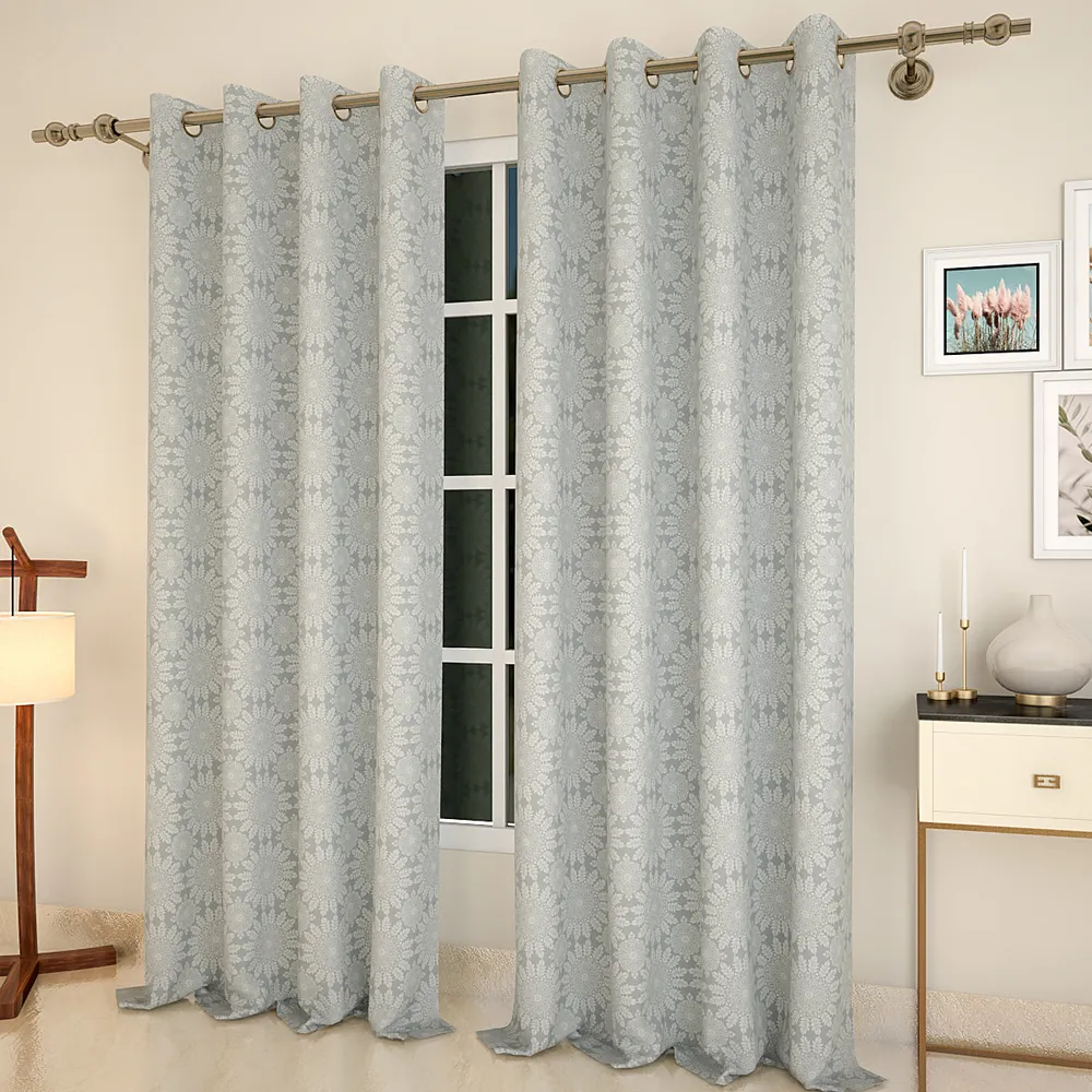Grey Floral Arrangement Designer Curtain 5 ft