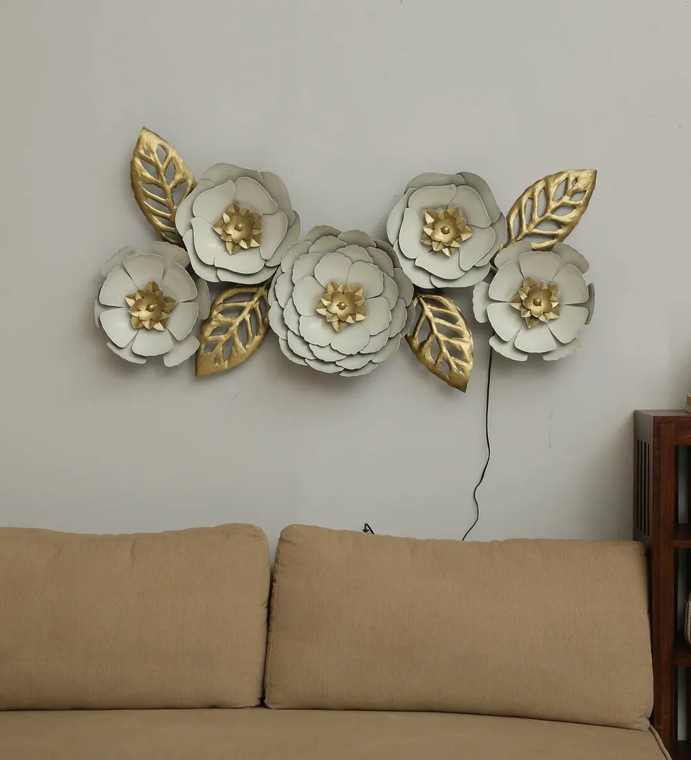 Grey Florals Artistic LED Metal Wall Art
