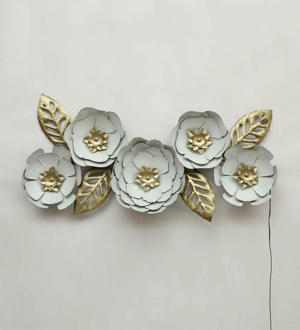 Grey Florals Artistic LED Metal Wall Art
