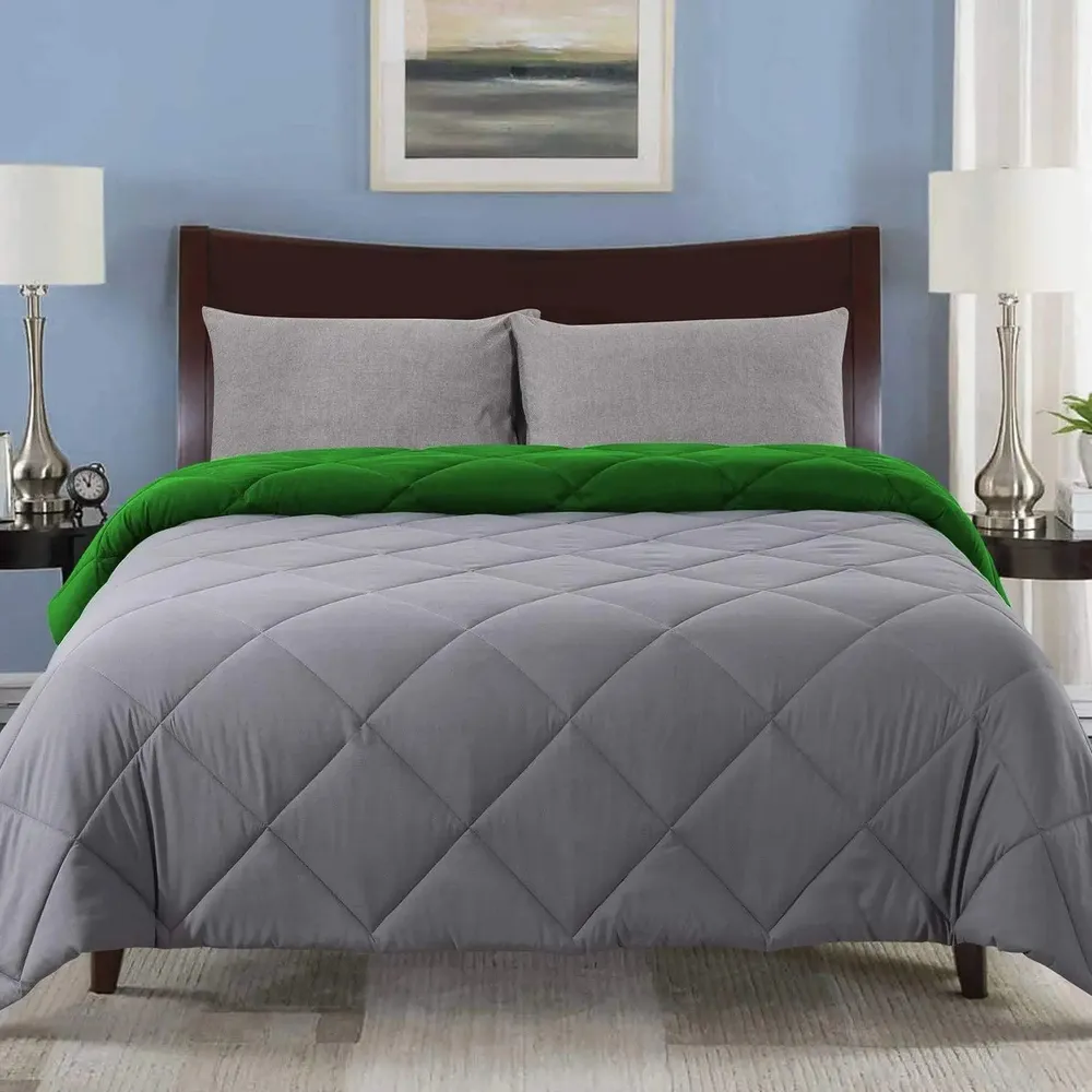 Grey & Green Quilted Double Bed Comforter
