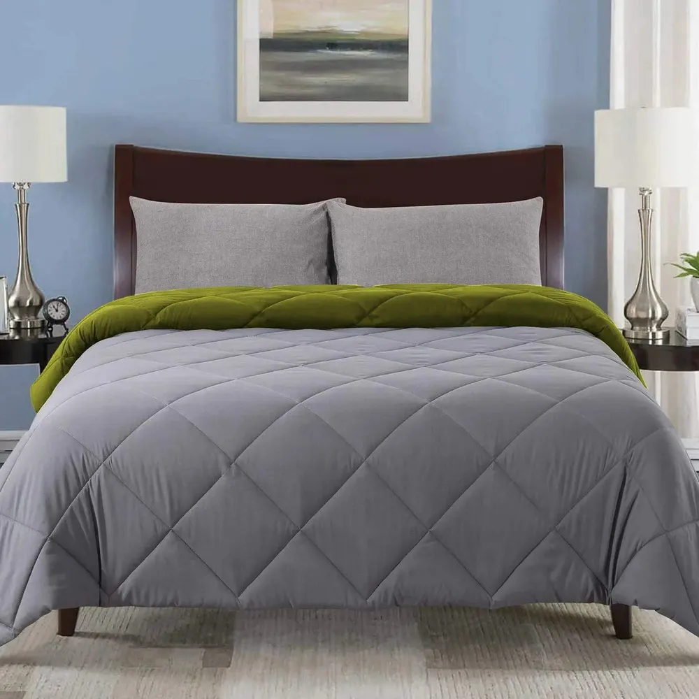 Grey & Green Quilted Single Bed Comforter