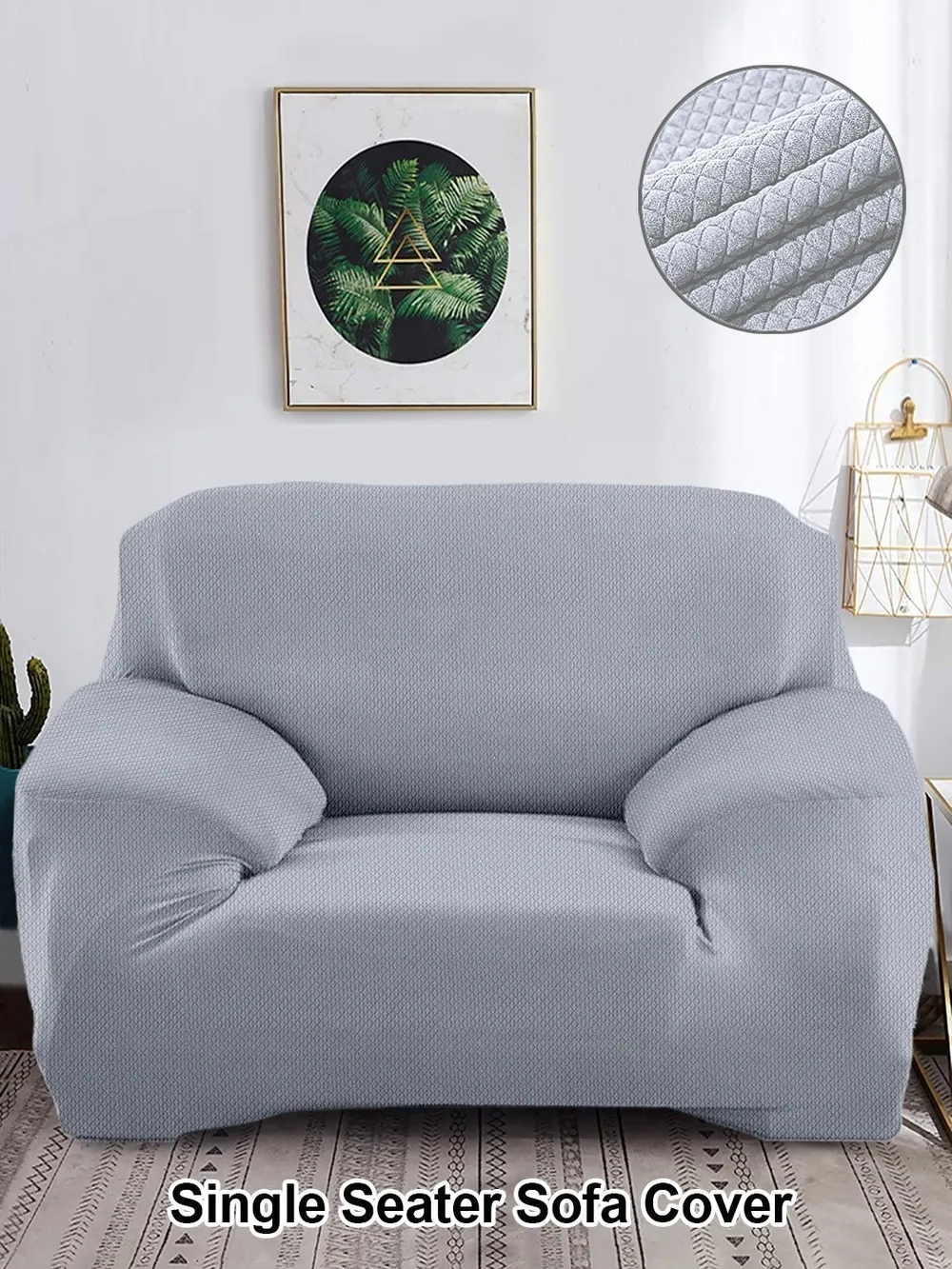 Grey Jacquard Sofa Cover Pack of 1 One Seater Sofa Slipcover