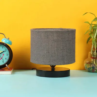 Grey Jute Table Lamp with Iron Base