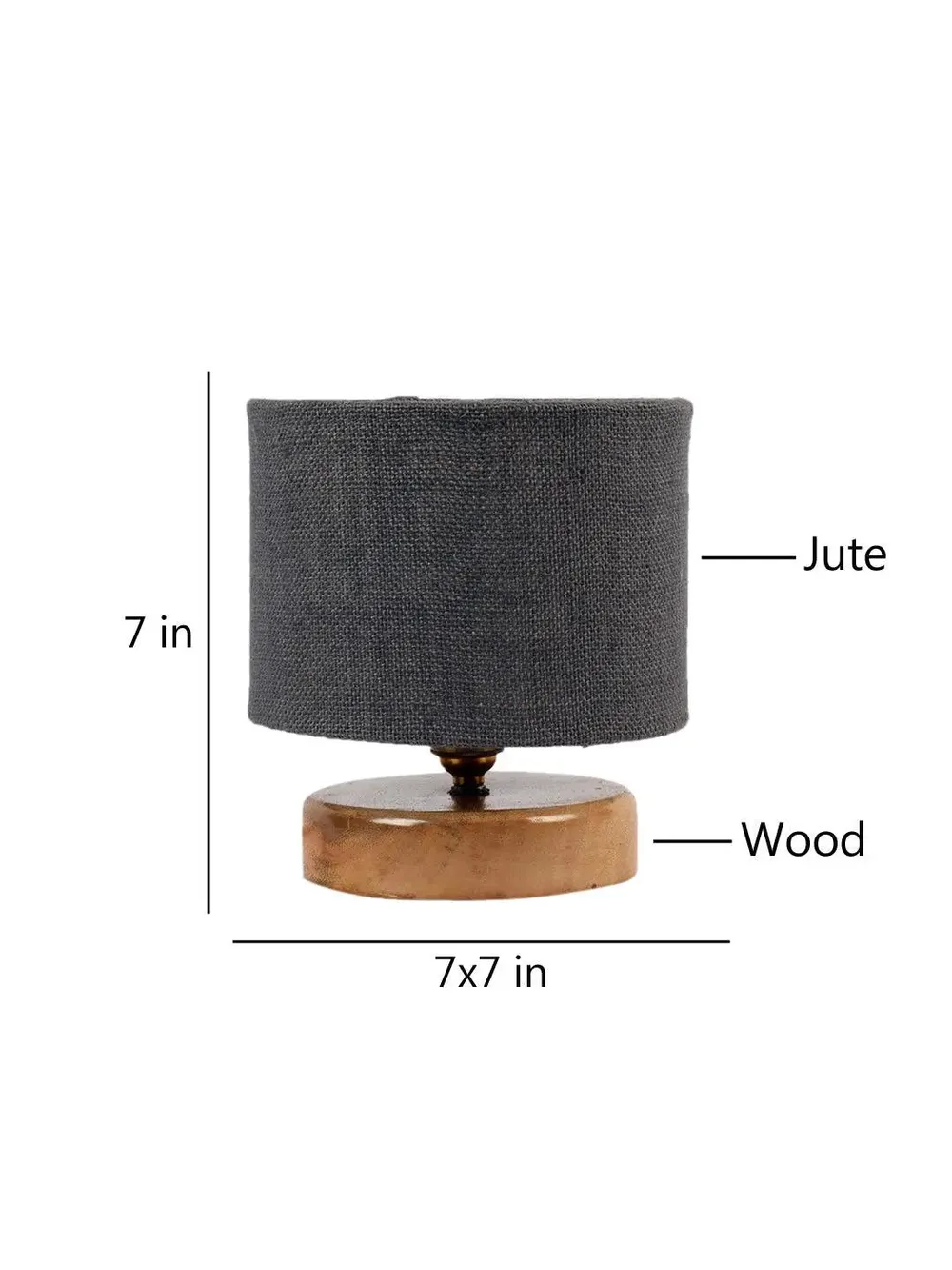 Grey Jute Table Lamp with Wood Base