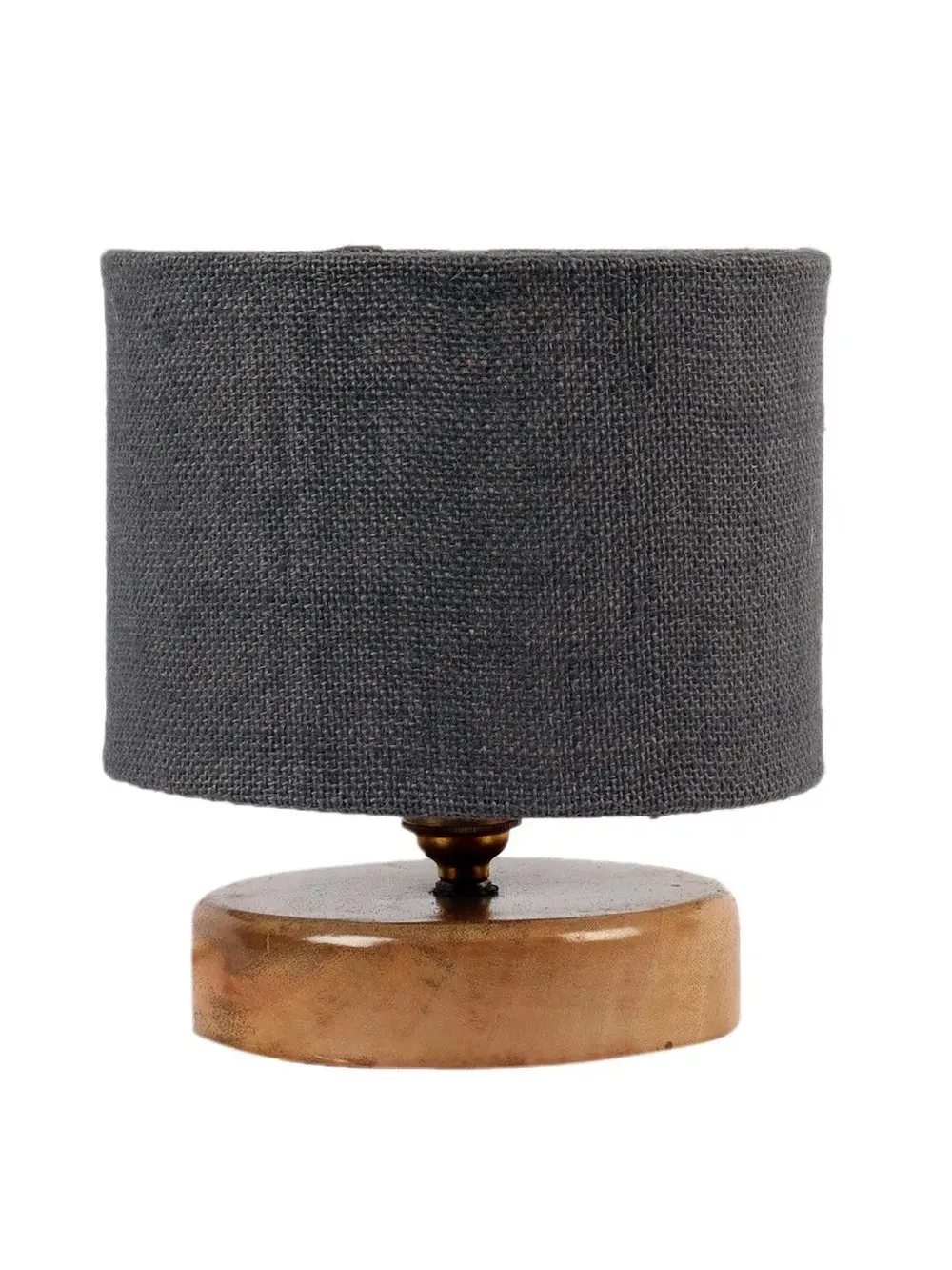Grey Jute Table Lamp with Wood Base