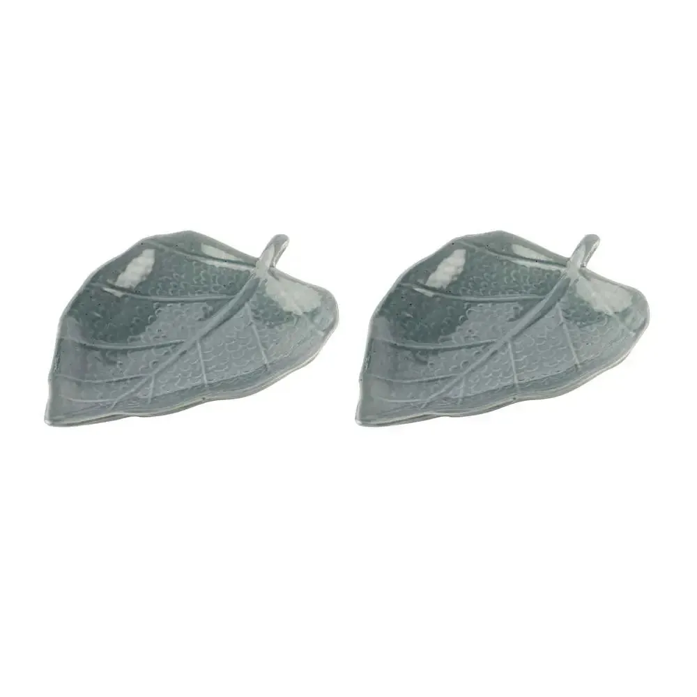 Grey Leaf Shape Ceramic Serving Platter Set Of 2