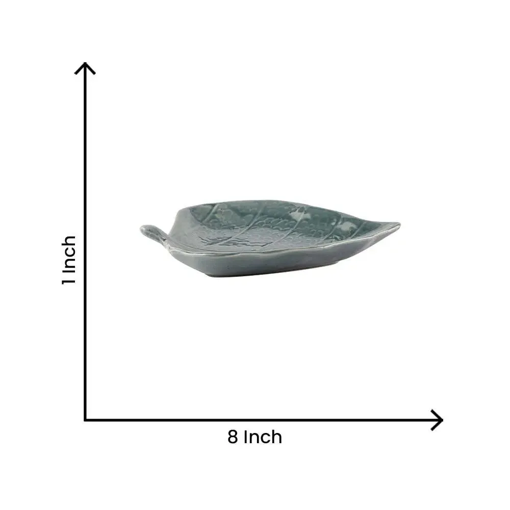 Grey Leaf Shape Ceramic Serving Platter Set Of 2