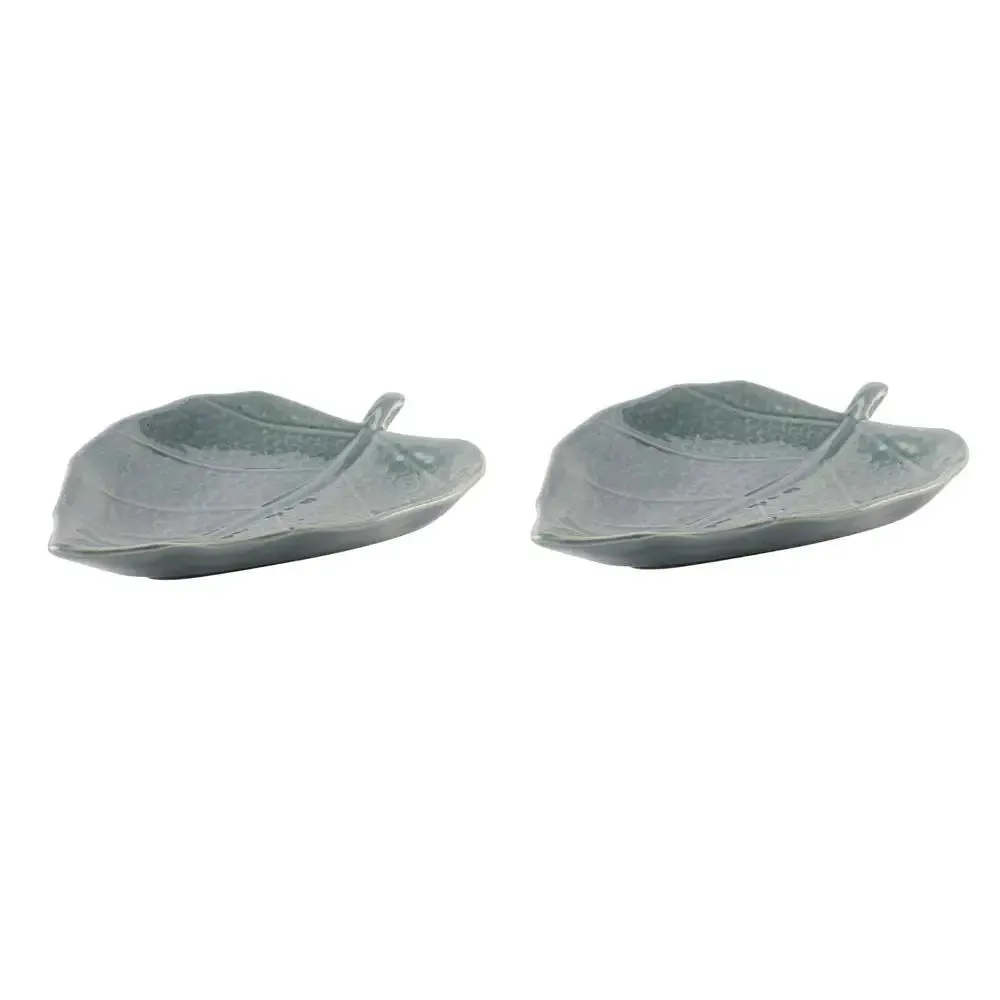 Grey Leaf Shape Ceramic Serving Platter Set Of 2
