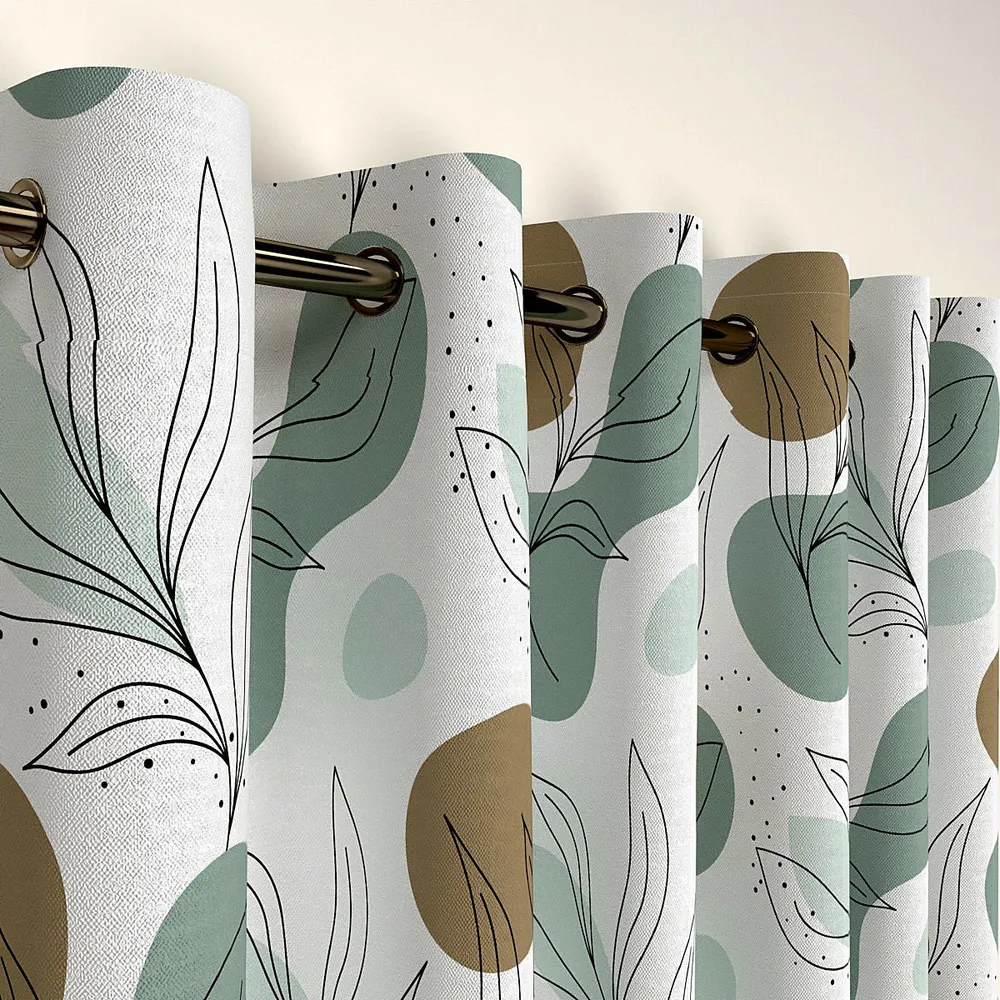 Grey Leafy Shower Designer Window Curtain