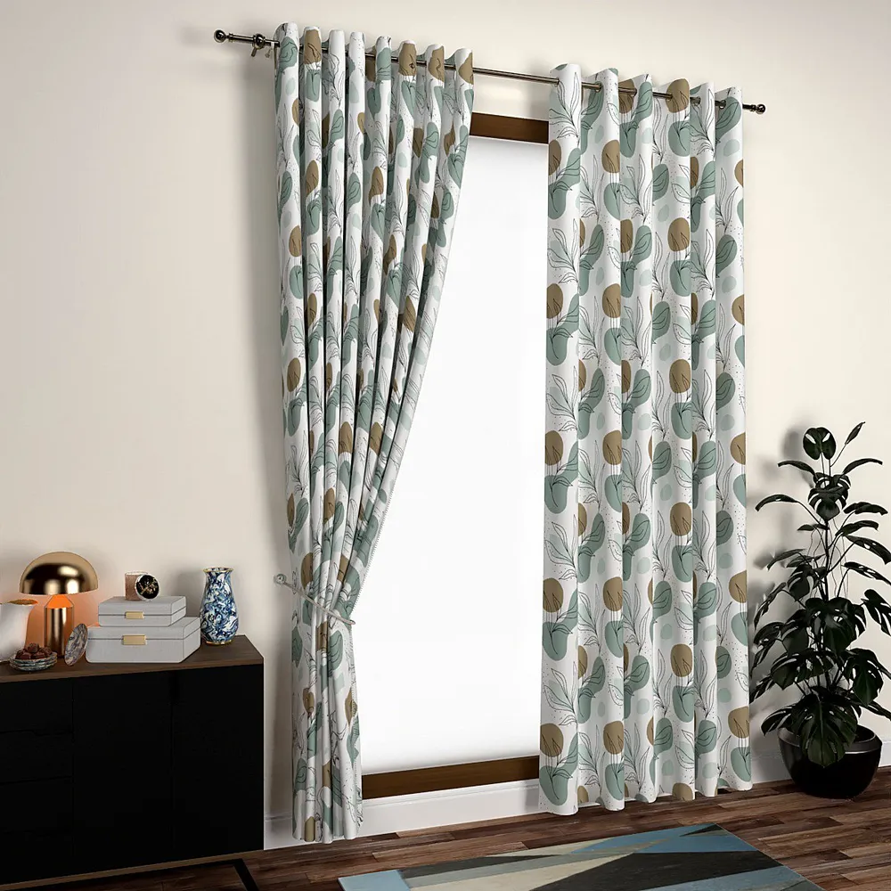Grey Leafy Shower Designer Window Curtain