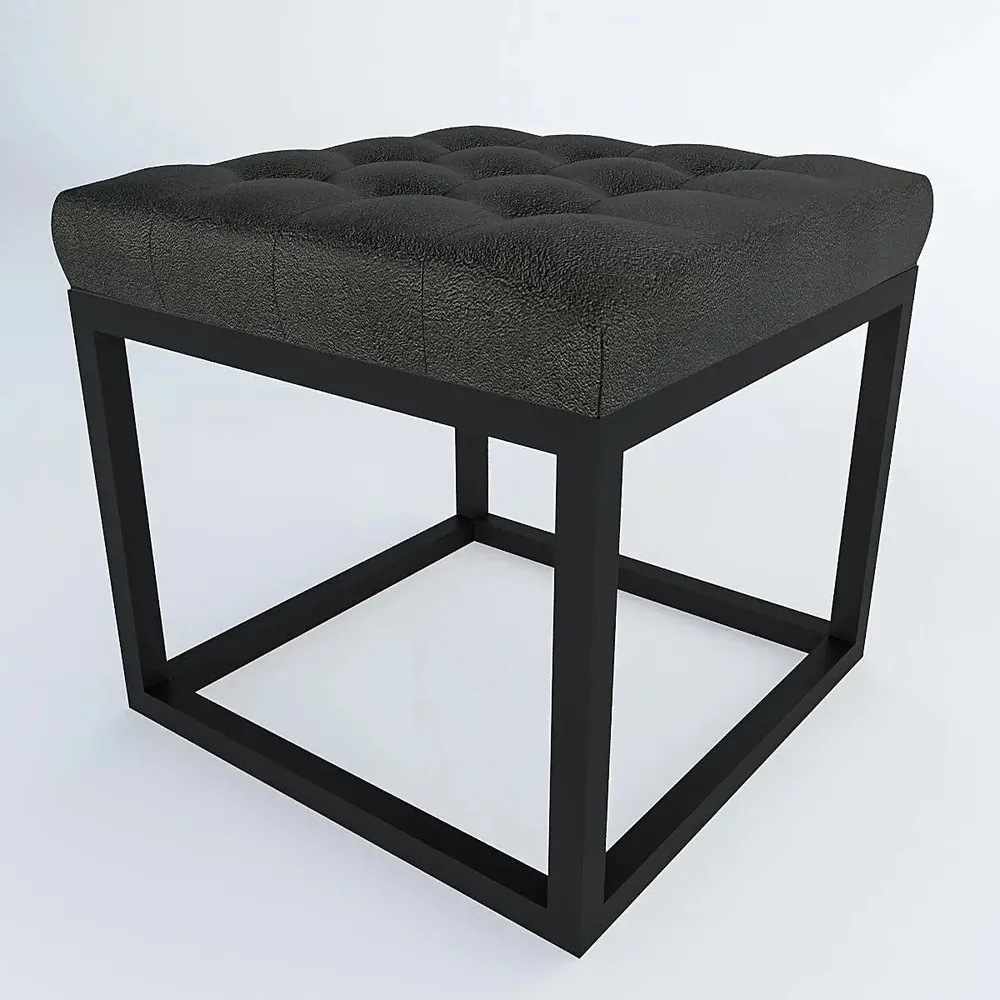 Grey Leatherette Button-Tufted Ottoman / Table