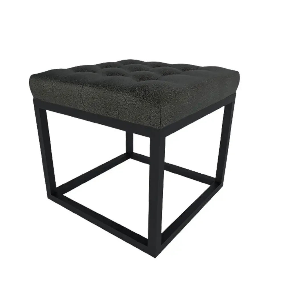 Grey Leatherette Button-Tufted Ottoman / Table