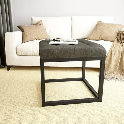 Grey Leatherette Button-Tufted Ottoman / Table