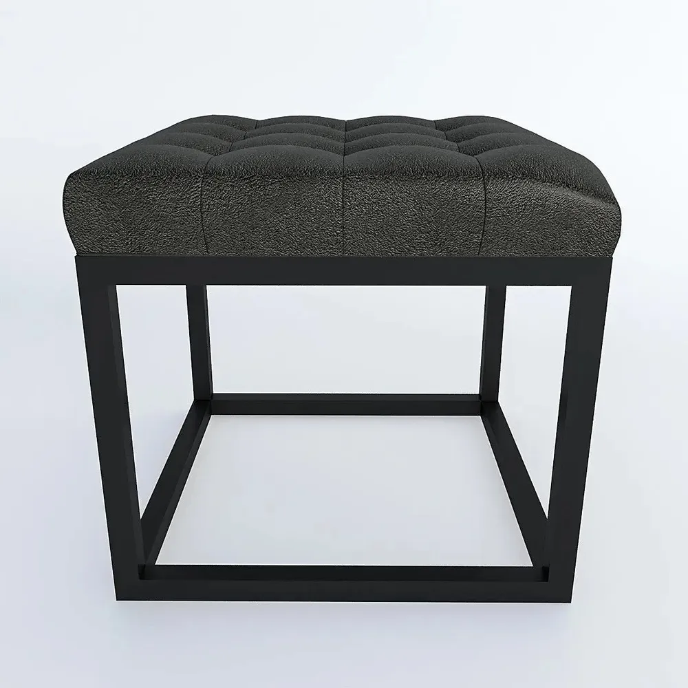 Grey Leatherette Button-Tufted Ottoman / Table