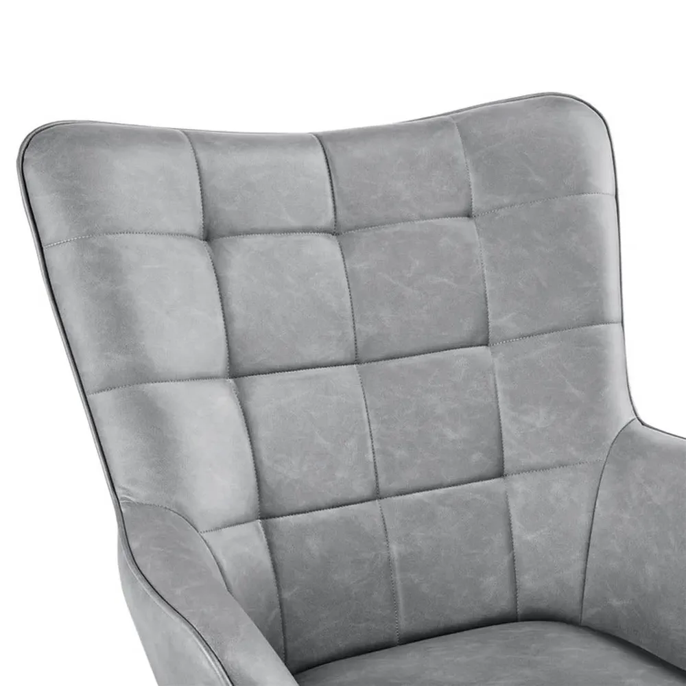 Grey Leatherette Luxurious Accent Chair Single Piece