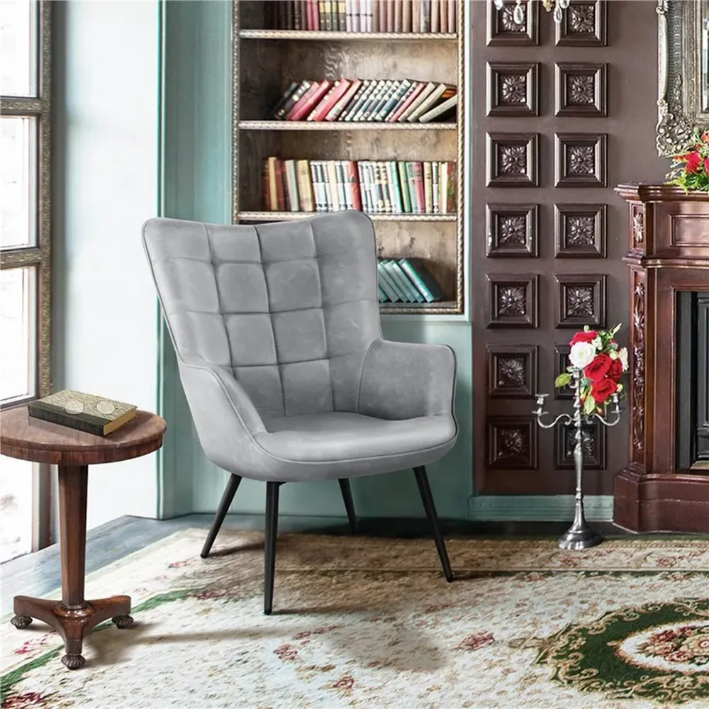 Grey Leatherette Luxurious Accent Chair Single Piece