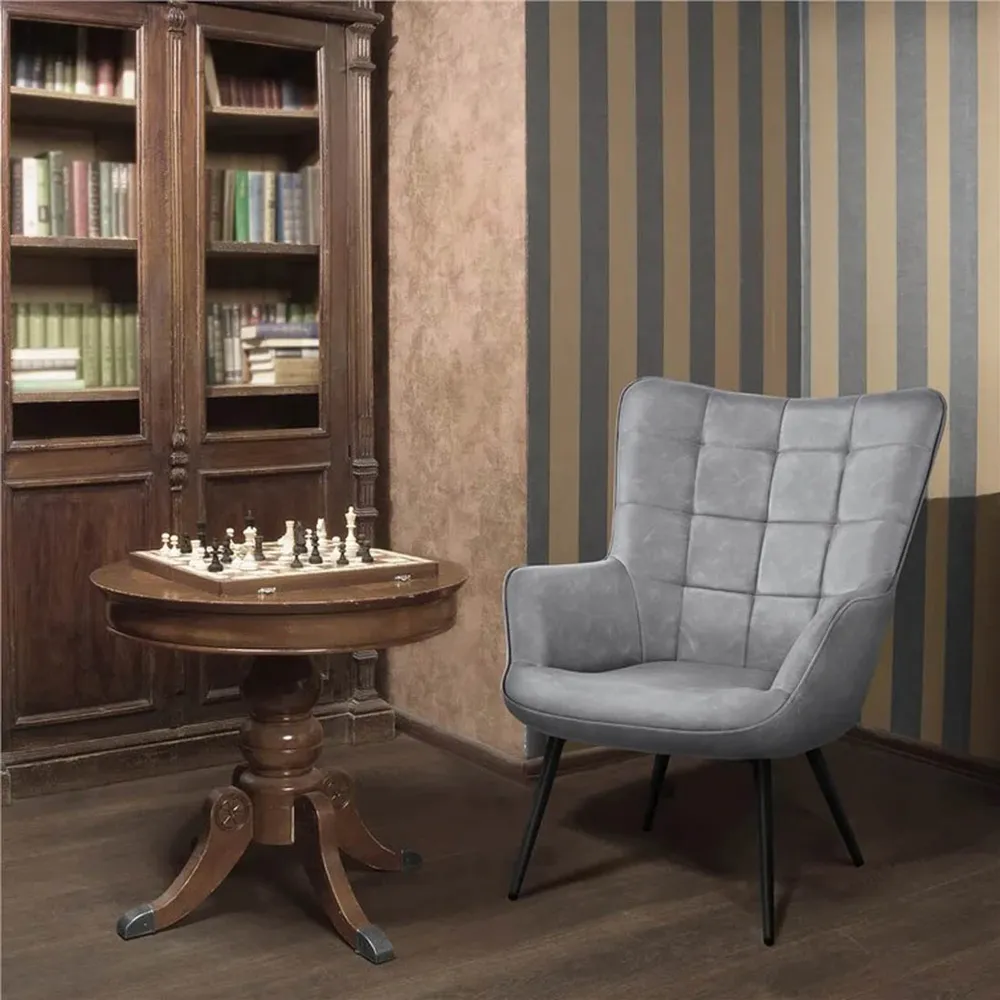 Grey Leatherette Luxurious Accent Chair Single Piece