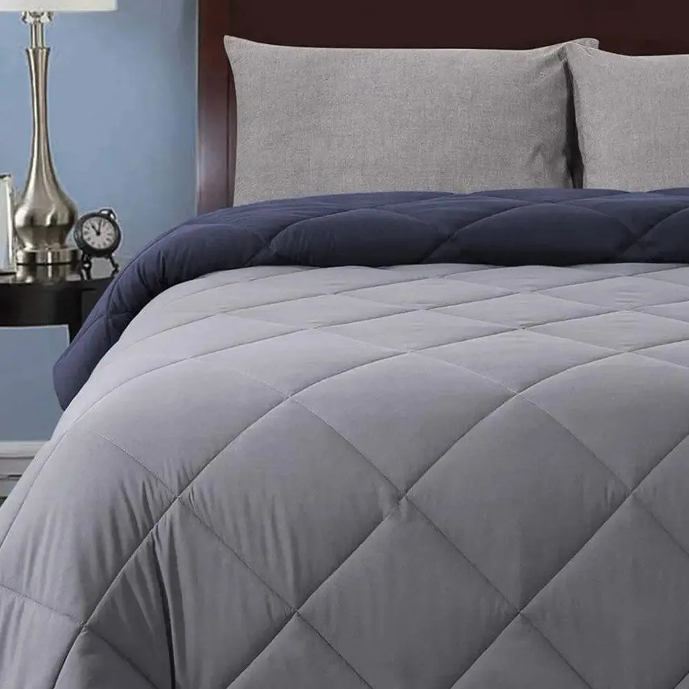 Grey & Navy Blue Quilted Single Bed Comforter