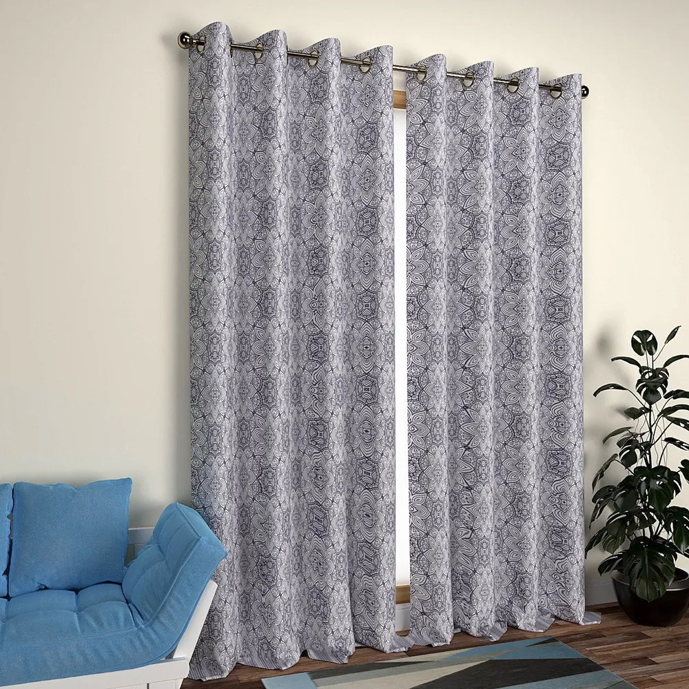 Grey Neat Floral Aesthetics Door Curtain Medium Single Piece (7ft)