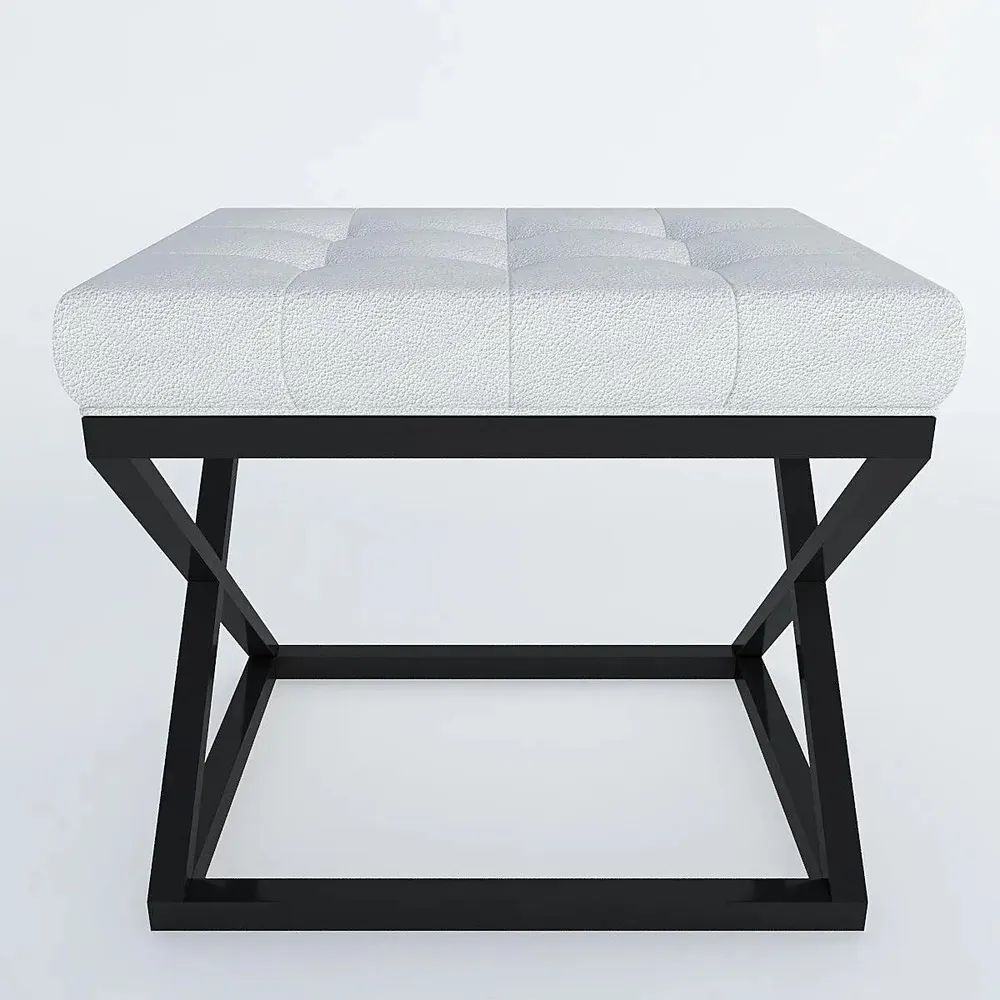 Grey Ottoman Made of High-Quality Leather with Cross Metal Stand