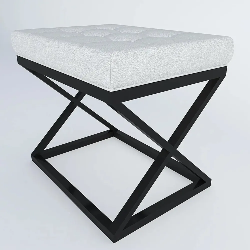 Grey Ottoman Made of High-Quality Leather with Cross Metal Stand