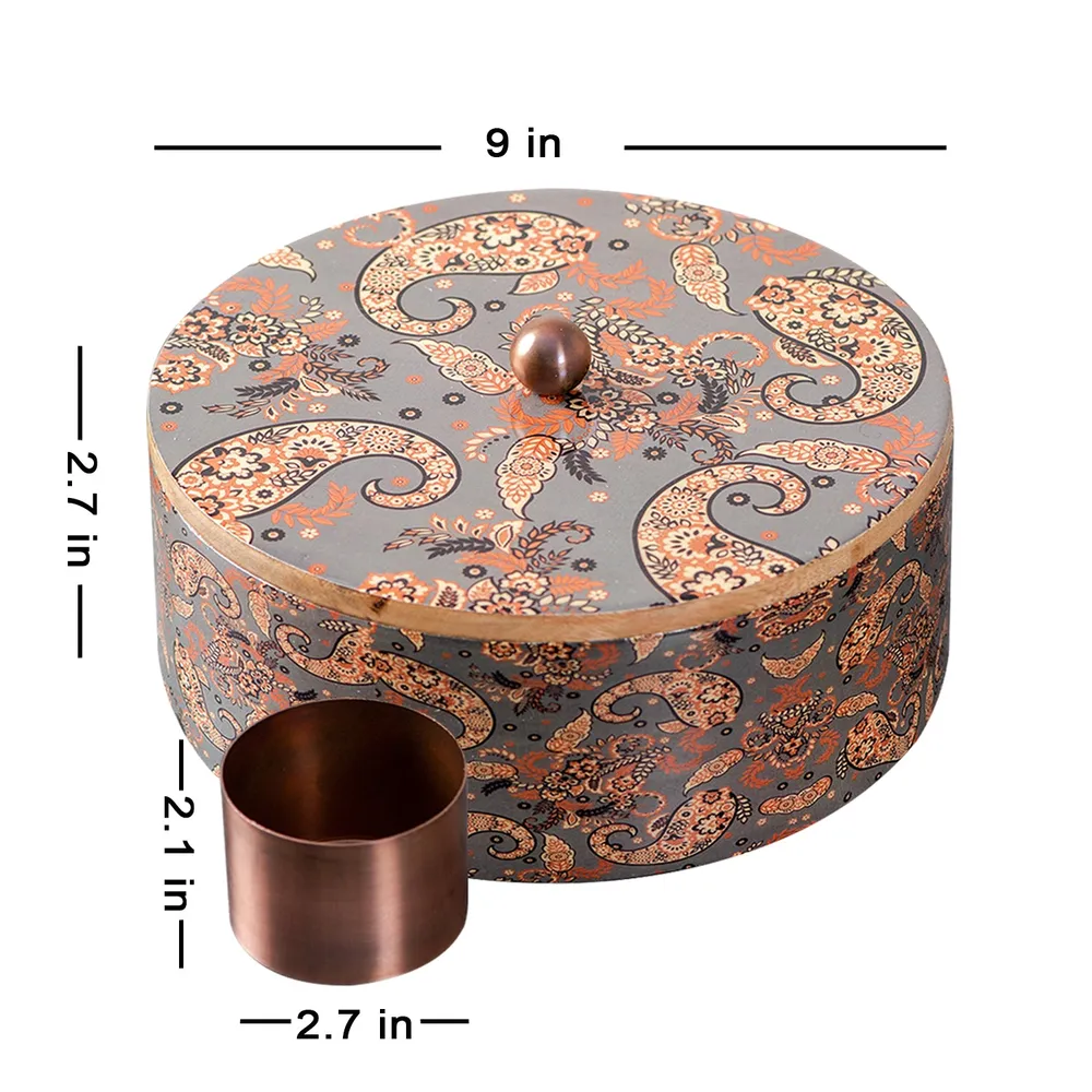 Grey Patterned Wood & Stainless Steel Jars Masala/ Spice Box