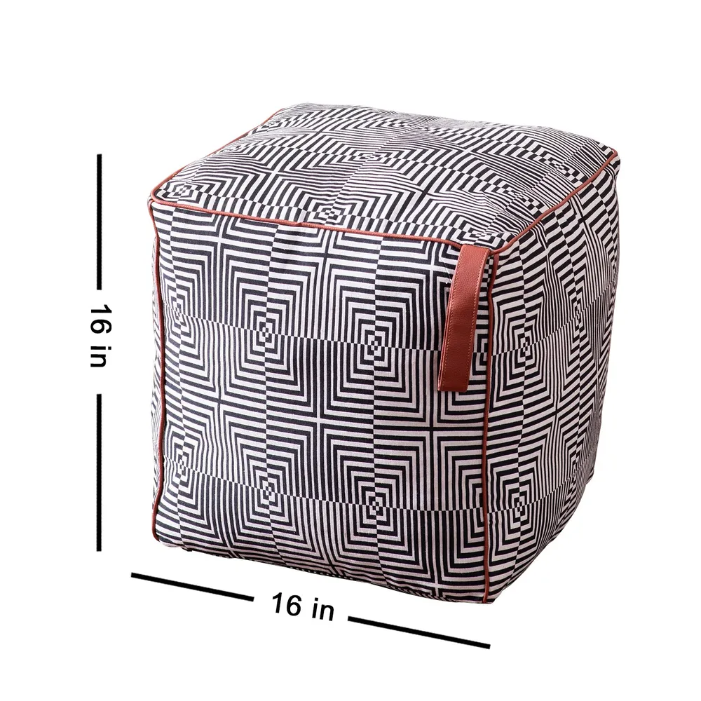 Grey Pattrened Woven Jacquard Cotton Floor Poufee Stool With Filler
