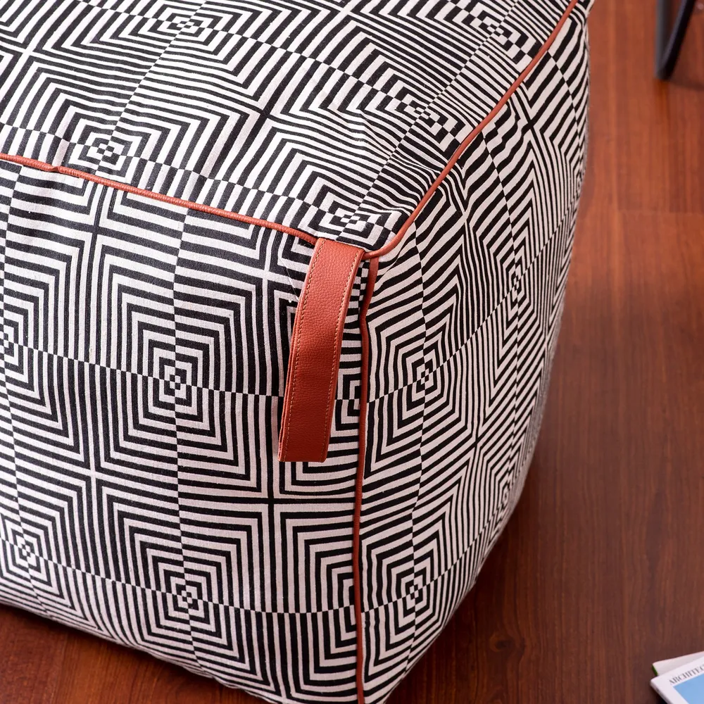 Grey Pattrened Woven Jacquard Cotton Floor Poufee Stool Without Filler