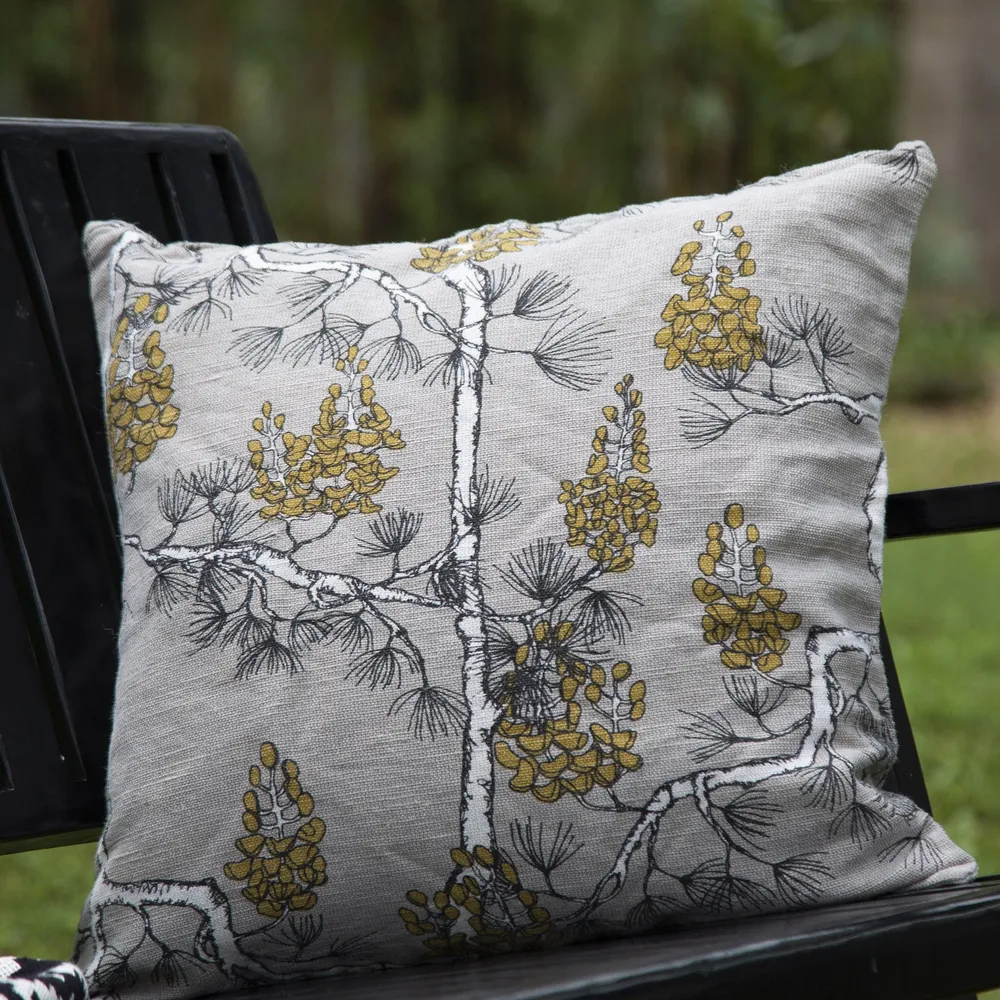 Grey Pine Cone Print Cushion Cover