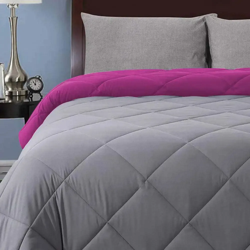 Grey & Pink Quilted Single Bed Comforter
