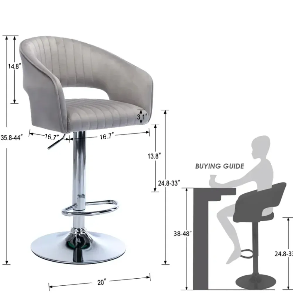 Grey Plush Feel Velvet Adjustable Bar Stool / Long Chair Single Chair