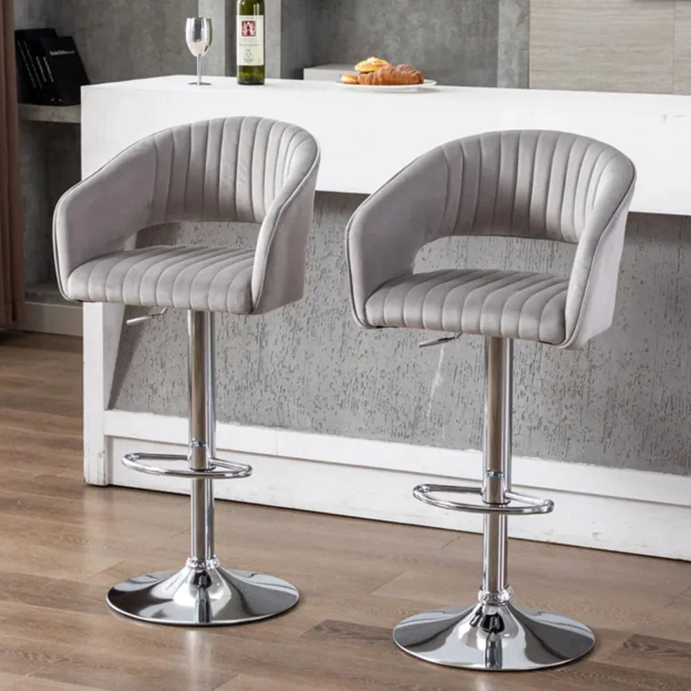 Grey Plush Feel Velvet Adjustable Bar Stool / Long Chair Single Chair