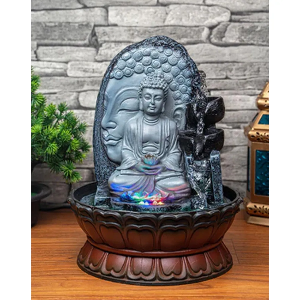 Grey Polyresin Meditating Buddha Indoor Water Fountain