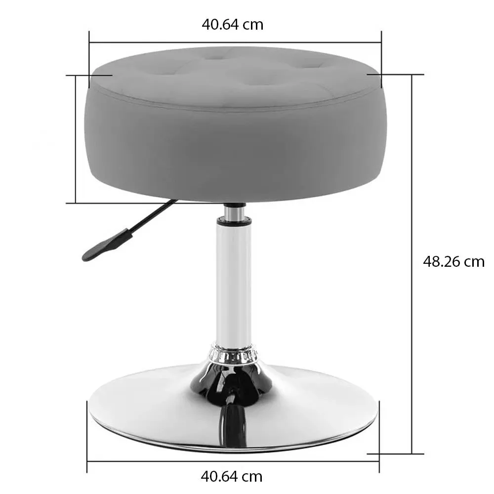 Grey Premium Leatherette Pouffe Stool with Round Metal Base