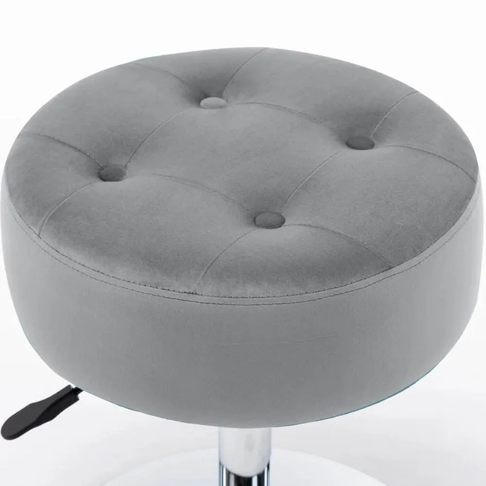 Grey Premium Leatherette Pouffe Stool with Round Metal Base