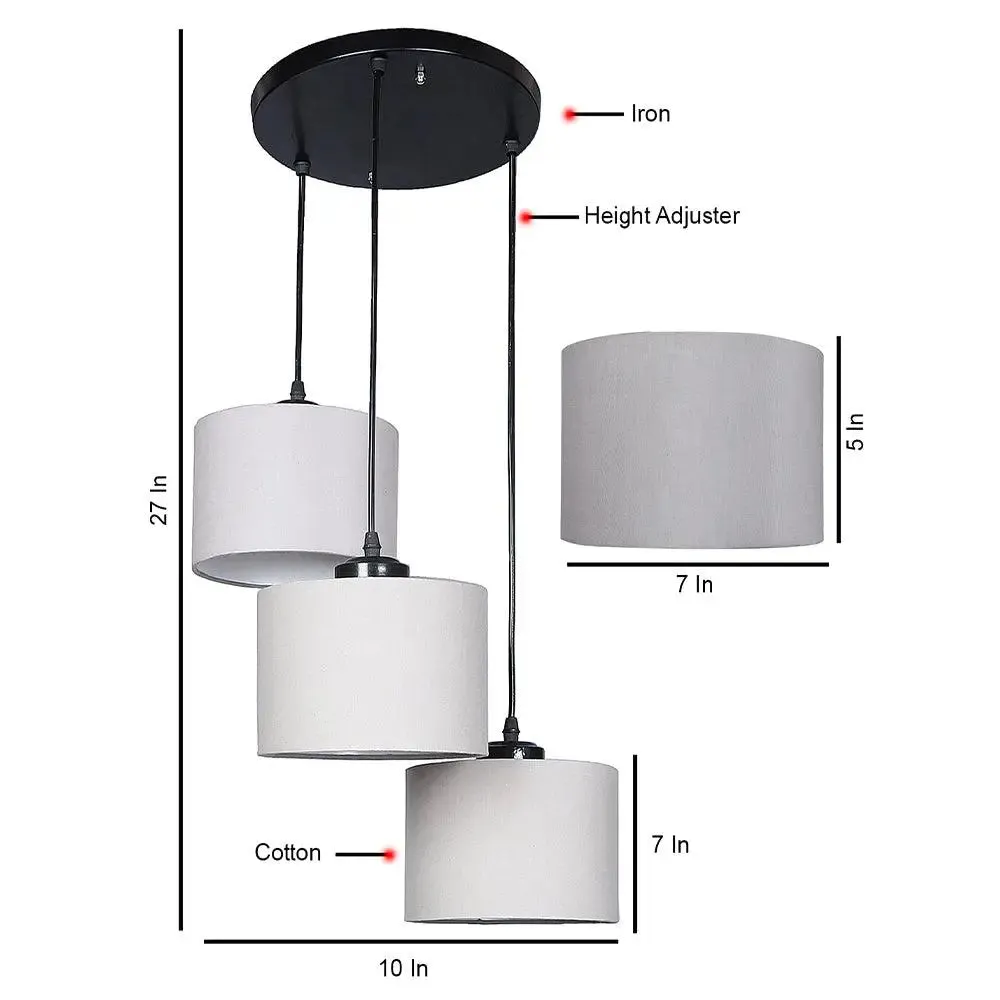 Grey Round Cotton Drum Cluster Hanging Light