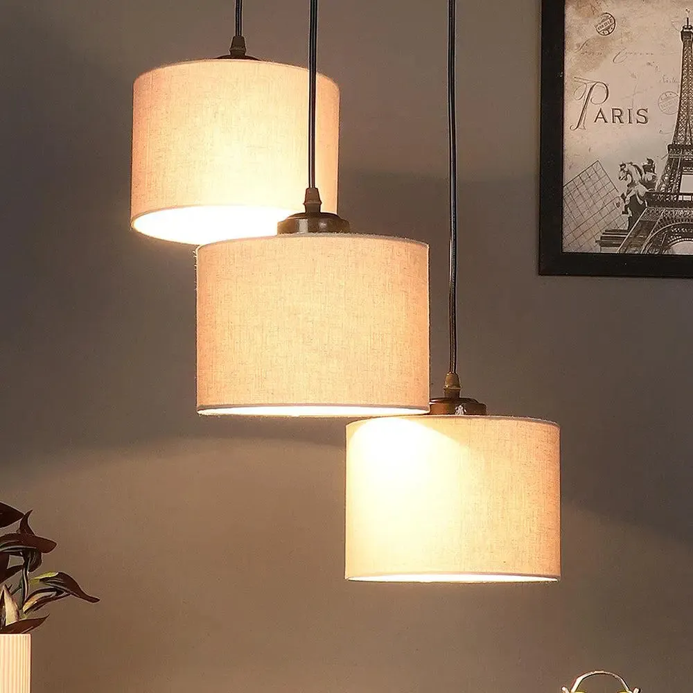 Grey Round Cotton Drum Cluster Hanging Light