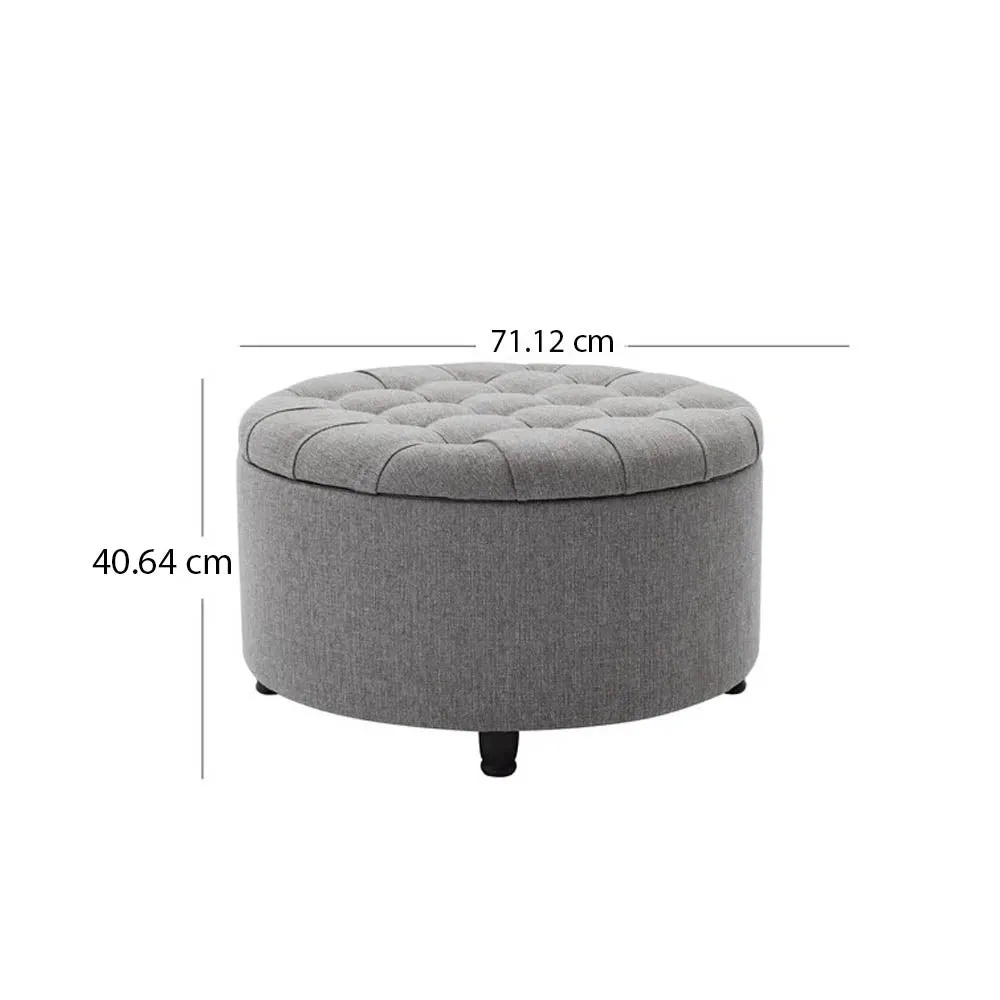 Grey Round-Shaped Premium Quality Storage Ottoman